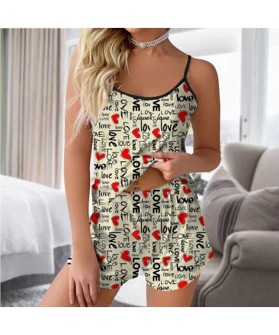 Pajamas for Women Set 2 Piece Summer Sleeveless Lounge Sleepwear Sets Polka Dots Soft Cami & Short Pjs M27-yellow $11.39 Slee...