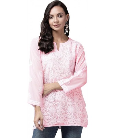 Indian Hand Embroidered Traditional Chikankari Georgette Top Tunic Shirt Kurti for Women A911230 Baby Pink $25.85 Tops