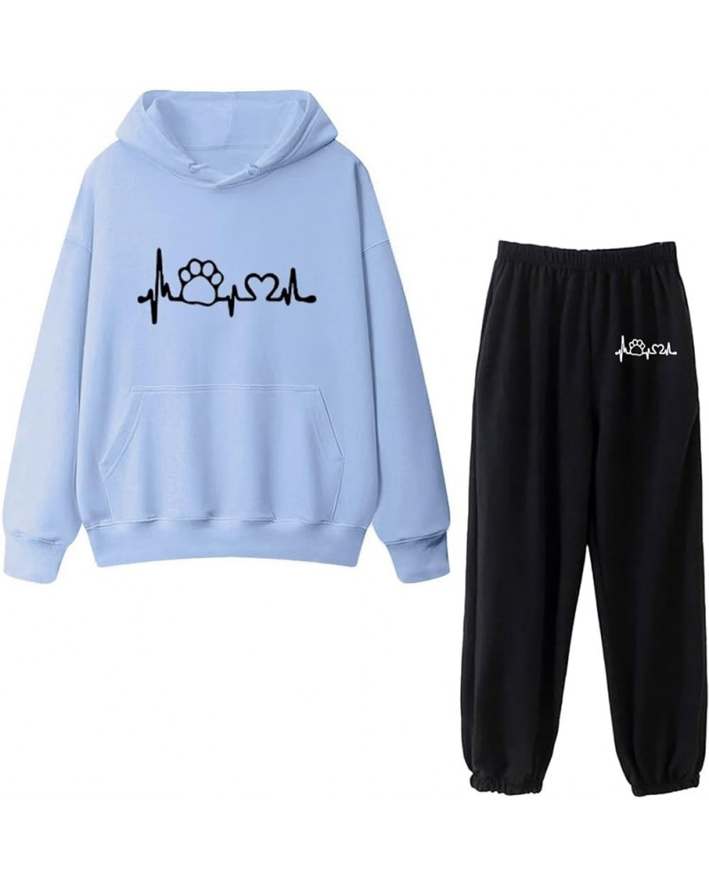 Womens Jogger Sets 2 Piece Outfits Crew Neck Long Sleeve Sweatshirt Long Pants Tracksuits Comfy Matching Sweatsuits Light Blu...