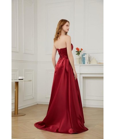 Strapless Satin Prom Dresses for Women Mermaid 2024 Long Sequin Ruched Formal Evening Gowns with Slit Black $29.25 Dresses