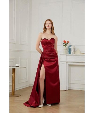 Strapless Satin Prom Dresses for Women Mermaid 2024 Long Sequin Ruched Formal Evening Gowns with Slit Black $29.25 Dresses