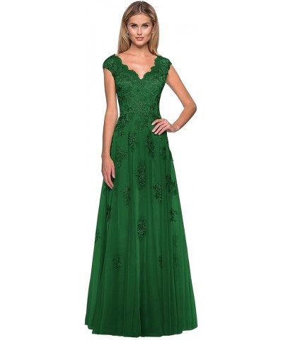 Women's V Neck Cap Sleeves Mother of The Bride Dresses Long Lace Formal Prom Evening Gowns with Pockets Emerald Green $51.29 ...