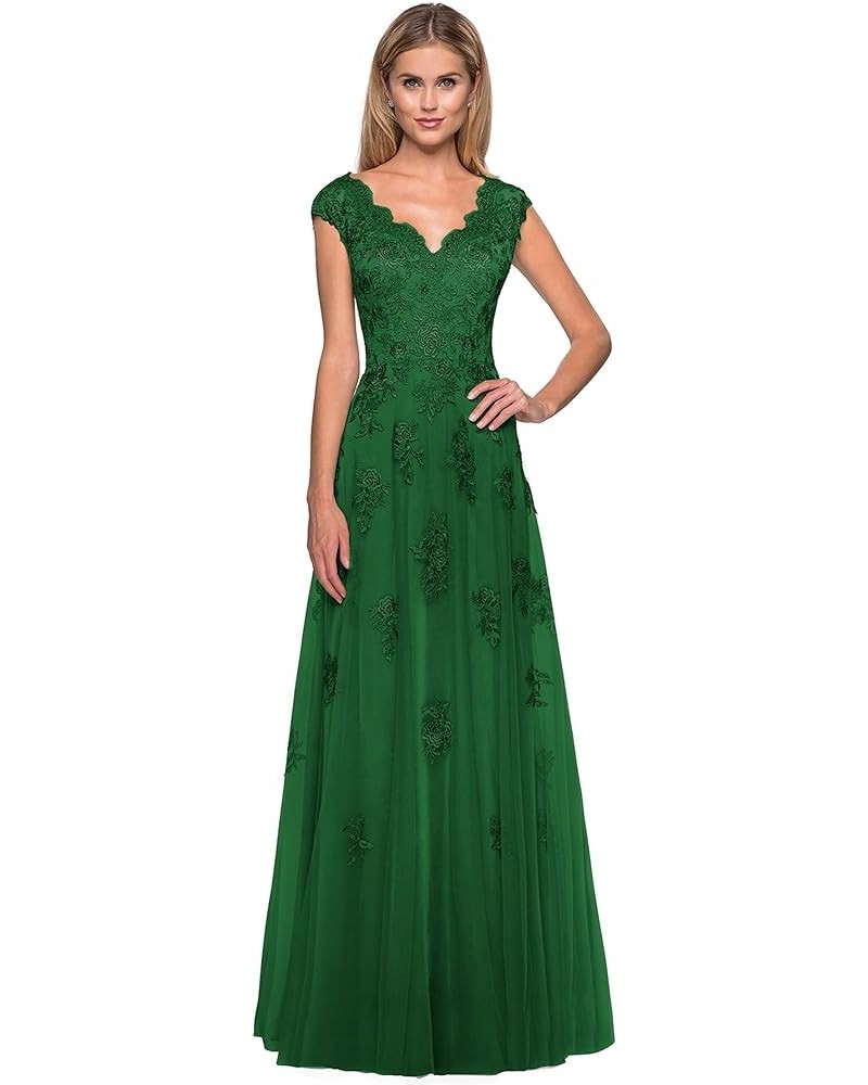 Women's V Neck Cap Sleeves Mother of The Bride Dresses Long Lace Formal Prom Evening Gowns with Pockets Emerald Green $51.29 ...