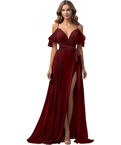 Chiffon Bridesmaid Dresses Off Shoulder Spaghetti Straps Slit Formal Evening Gown Teal $32.44 Dresses