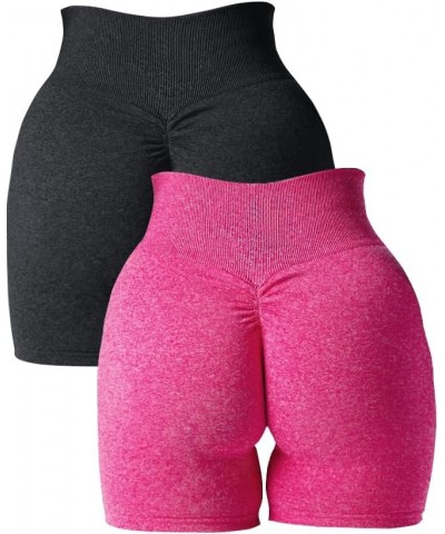 Women Scrunch Seamless 2 Piece Workout Shorts High Waisted Yoga Shorts Gym Running Athletic Biker Shorts Black-carmine $14.54...