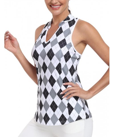 Women Racerback Sleeveless Golf Polo Shirts V-Neck Collarless Tennis Running Tank Tops Quick Dry Athletic Casual Black-grey P...