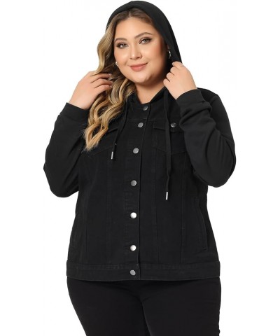 Women's Plus Size Layered Drawstring Hoodie Denim Jacket Jean Jackets with Pockets Dark Black $21.73 Jackets