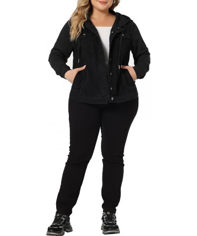 Women's Plus Size Layered Drawstring Hoodie Denim Jacket Jean Jackets with Pockets Dark Black $21.73 Jackets