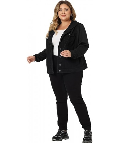 Women's Plus Size Layered Drawstring Hoodie Denim Jacket Jean Jackets with Pockets Dark Black $21.73 Jackets