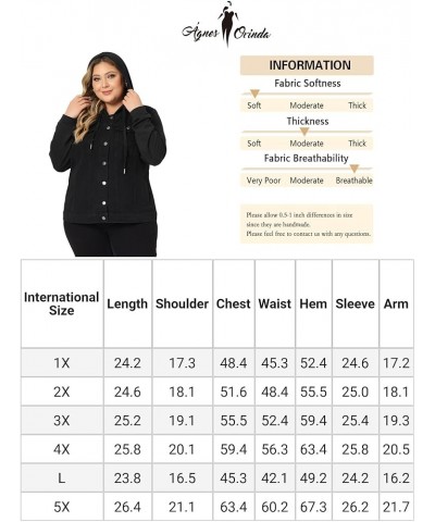 Women's Plus Size Layered Drawstring Hoodie Denim Jacket Jean Jackets with Pockets Dark Black $21.73 Jackets