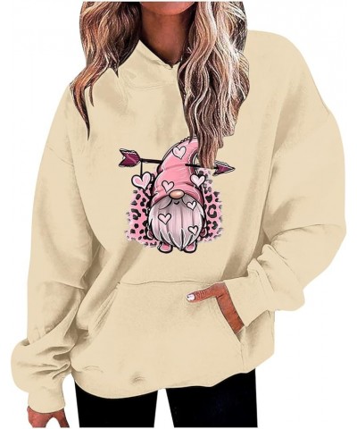 Valentine's Day Sweatshirt Women Gnomes Valentines Grahic Hoodies Casual Long Sleeve Oversized Pullover Tops G19 Beige $10.24...