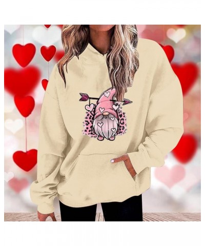 Valentine's Day Sweatshirt Women Gnomes Valentines Grahic Hoodies Casual Long Sleeve Oversized Pullover Tops G19 Beige $10.24...