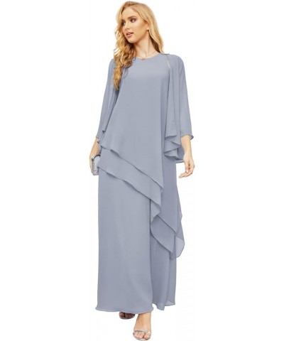 Mother of The Bride Dresses for Wedding - Jacket Chiffon Long Pleat Dusty Blue $42.30 Dresses