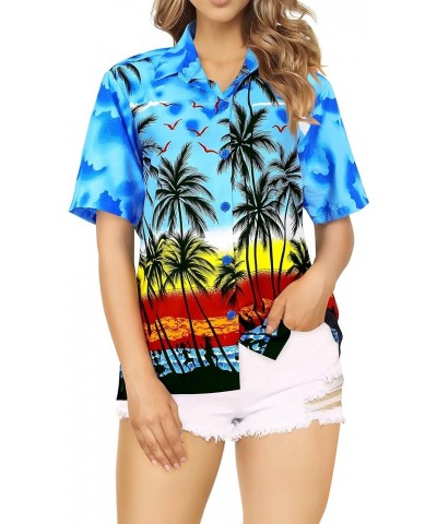 Button Down Shirt for Women Short-Sleeve Beach Party Vacation Summer Blouses Holidays Hawaiian Shirts for Women Palm Tree Vie...