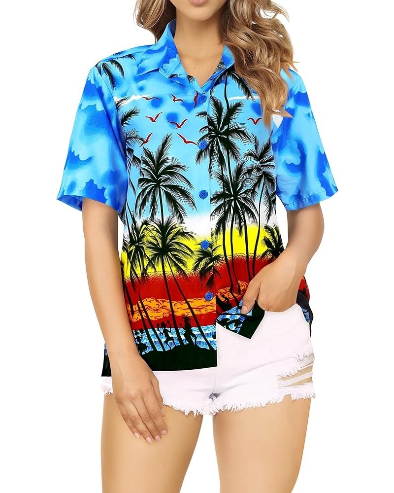 Button Down Shirt for Women Short-Sleeve Beach Party Vacation Summer Blouses Holidays Hawaiian Shirts for Women Palm Tree Vie...