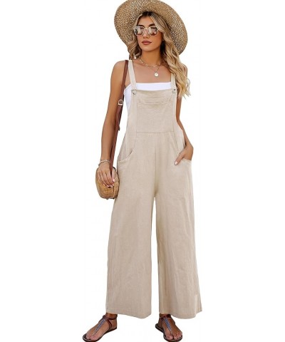 Womens Cotton Bib Overalls Loose Fit Wide Leg Jumpsuits Casual Rompers with Pockets Khaki $16.65 Overalls