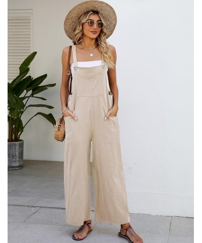 Womens Cotton Bib Overalls Loose Fit Wide Leg Jumpsuits Casual Rompers with Pockets Khaki $16.65 Overalls