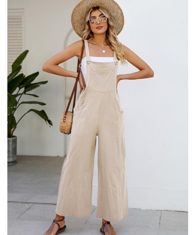 Womens Cotton Bib Overalls Loose Fit Wide Leg Jumpsuits Casual Rompers with Pockets Khaki $16.65 Overalls