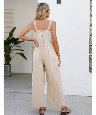 Womens Cotton Bib Overalls Loose Fit Wide Leg Jumpsuits Casual Rompers with Pockets Khaki $16.65 Overalls