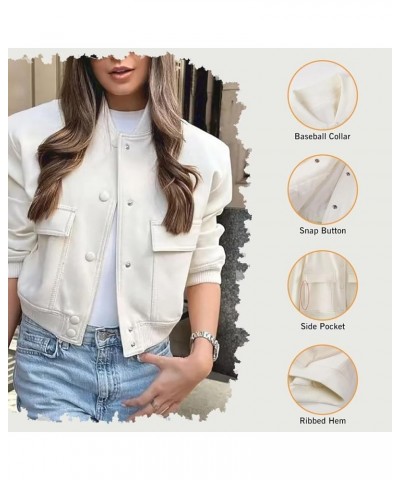 Women Cropped Bomber Jacket Casual Button Down Stand Collar Varsity Jacket with Big Pockets A-khaki $10.25 Jackets