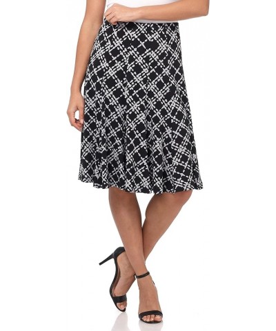 Women's Ease into Comfort Flared Knee Length Knit Skirt Black/Silver Check $22.56 Skirts