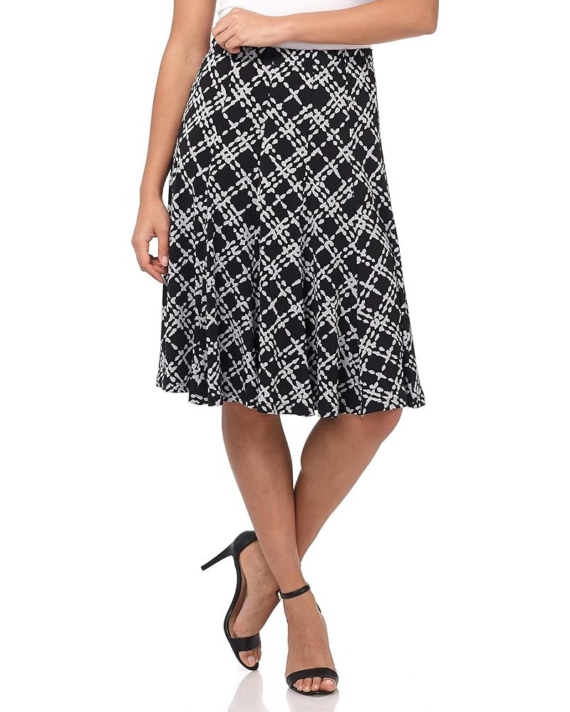 Women's Ease into Comfort Flared Knee Length Knit Skirt Black/Silver Check $22.56 Skirts