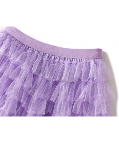 Womens Elastic High Waist Tutu Tulle Tiered Skirt Sweet Layered Ruffles Mesh Midi Fairy Skirts with Lined A-purple $17.06 Skirts