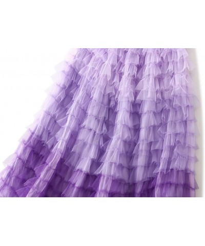 Womens Elastic High Waist Tutu Tulle Tiered Skirt Sweet Layered Ruffles Mesh Midi Fairy Skirts with Lined A-purple $17.06 Skirts