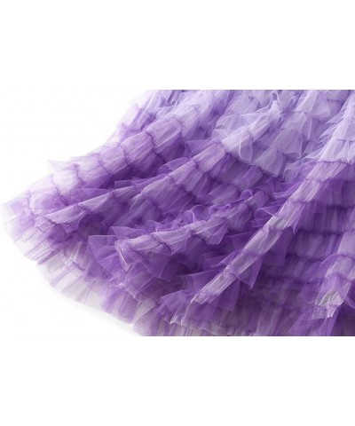 Womens Elastic High Waist Tutu Tulle Tiered Skirt Sweet Layered Ruffles Mesh Midi Fairy Skirts with Lined A-purple $17.06 Skirts