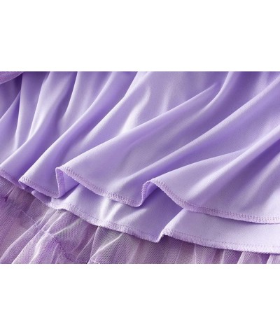 Womens Elastic High Waist Tutu Tulle Tiered Skirt Sweet Layered Ruffles Mesh Midi Fairy Skirts with Lined A-purple $17.06 Skirts