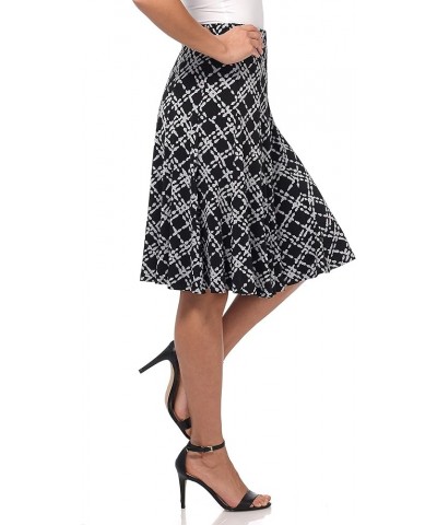 Women's Ease into Comfort Flared Knee Length Knit Skirt Black/Silver Check $22.56 Skirts