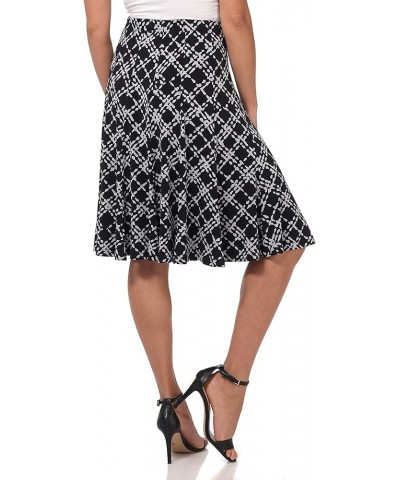 Women's Ease into Comfort Flared Knee Length Knit Skirt Black/Silver Check $22.56 Skirts