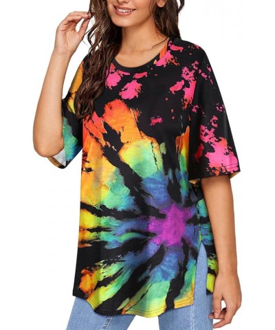 Plus Size Tops Summer Short Sleeve Shirts For Women Crewneck Tunics Pocket/Distressed (XL-5XL) 3990-sun Tie Dye2 $14.10 Tops