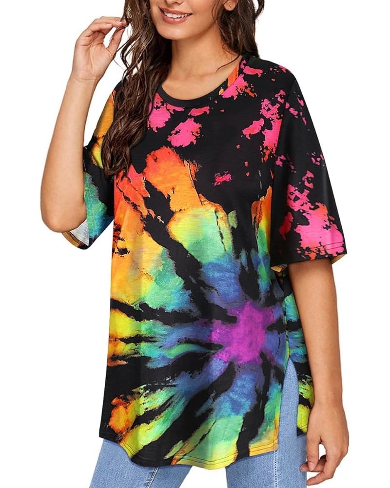 Plus Size Tops Summer Short Sleeve Shirts For Women Crewneck Tunics Pocket/Distressed (XL-5XL) 3990-sun Tie Dye2 $14.10 Tops