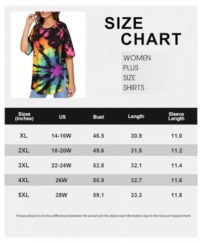 Plus Size Tops Summer Short Sleeve Shirts For Women Crewneck Tunics Pocket/Distressed (XL-5XL) 3990-sun Tie Dye2 $14.10 Tops