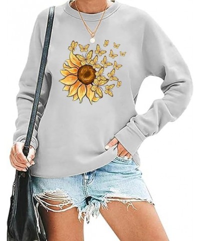 Sunflower Butterfly Graphic Sweatshirts for Womens Crewneck Long Sleeve Letter Print Pullover Tops Ws07-grey $14.84 Hoodies &...