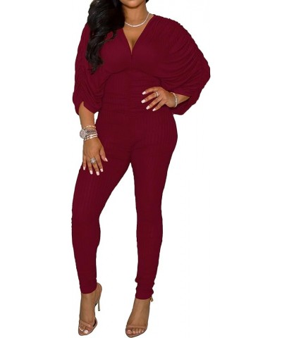 Elegant Jumpsuit for Women Dressy Sexy Formal Off The Shoulder Long Straight Pants for Evening Party Burgundyb $23.39 Jumpsuits