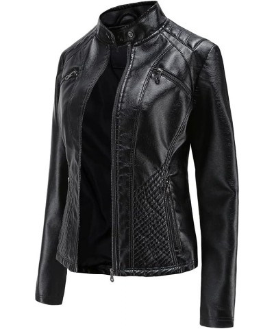 Women's Faux Leather Motorcycle Jacket PU Slim Short Biker Coat Fitted Slim Outwear with Zipper Pockets Black $17.67 Coats