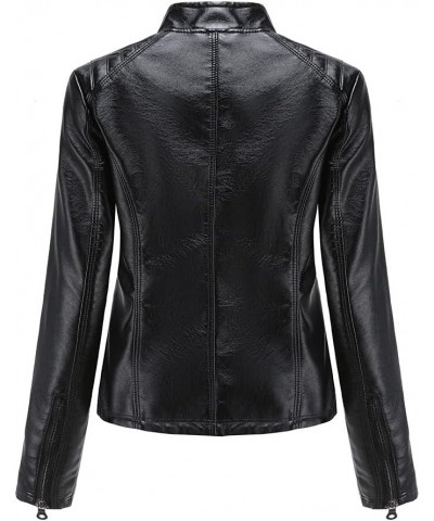 Women's Faux Leather Motorcycle Jacket PU Slim Short Biker Coat Fitted Slim Outwear with Zipper Pockets Black $17.67 Coats