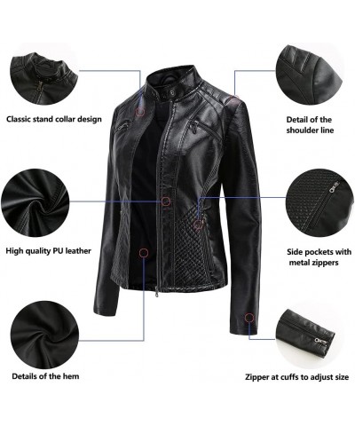 Women's Faux Leather Motorcycle Jacket PU Slim Short Biker Coat Fitted Slim Outwear with Zipper Pockets Black $17.67 Coats