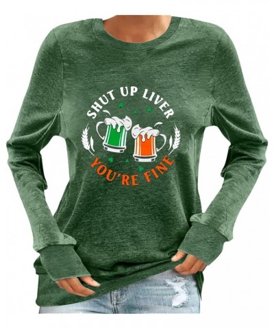 St Patricks Day Long Sleeve Shirts for Women Shamrock Funny Letter Printed Pullover Saint Parik's Holiday Tees Blouses Greena...