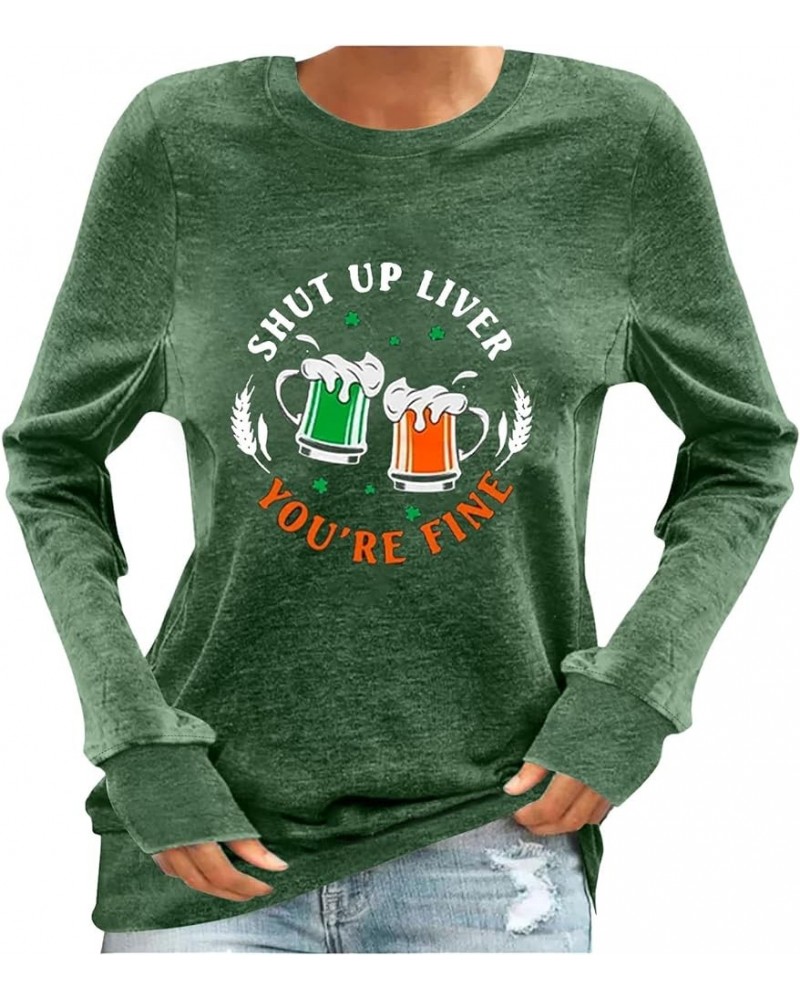 St Patricks Day Long Sleeve Shirts for Women Shamrock Funny Letter Printed Pullover Saint Parik's Holiday Tees Blouses Greena...