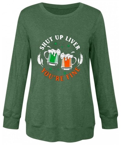 St Patricks Day Long Sleeve Shirts for Women Shamrock Funny Letter Printed Pullover Saint Parik's Holiday Tees Blouses Greena...