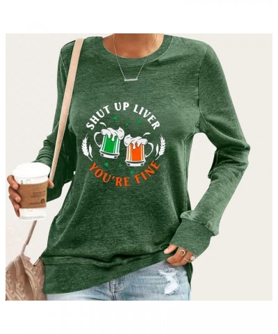 St Patricks Day Long Sleeve Shirts for Women Shamrock Funny Letter Printed Pullover Saint Parik's Holiday Tees Blouses Greena...