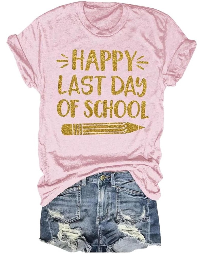 Teacher Shirts for Women Last/First Day of School 100 Days of Loving School Inspirational Graphic Tees Tops Pink $11.52 T-Shirts