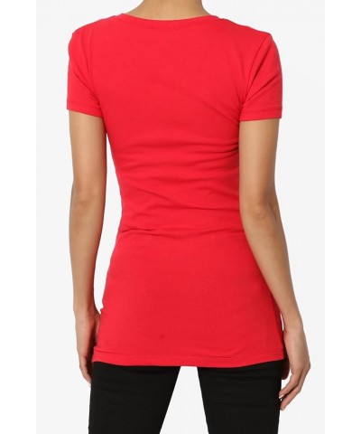 Women's Basic V Neck Short Sleeve T-Shirts Plain Stretch Cotton Spandex Top Tee Red $9.00 T-Shirts