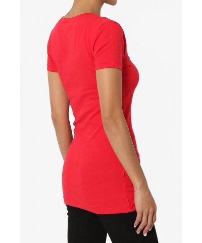 Women's Basic V Neck Short Sleeve T-Shirts Plain Stretch Cotton Spandex Top Tee Red $9.00 T-Shirts