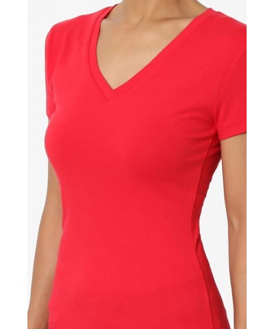 Women's Basic V Neck Short Sleeve T-Shirts Plain Stretch Cotton Spandex Top Tee Red $9.00 T-Shirts