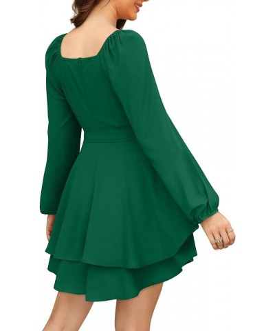 Womens Summer Tie Waist Dresses Square Neck Puff Sleeve Casual Dress 0001-green $22.00 Dresses