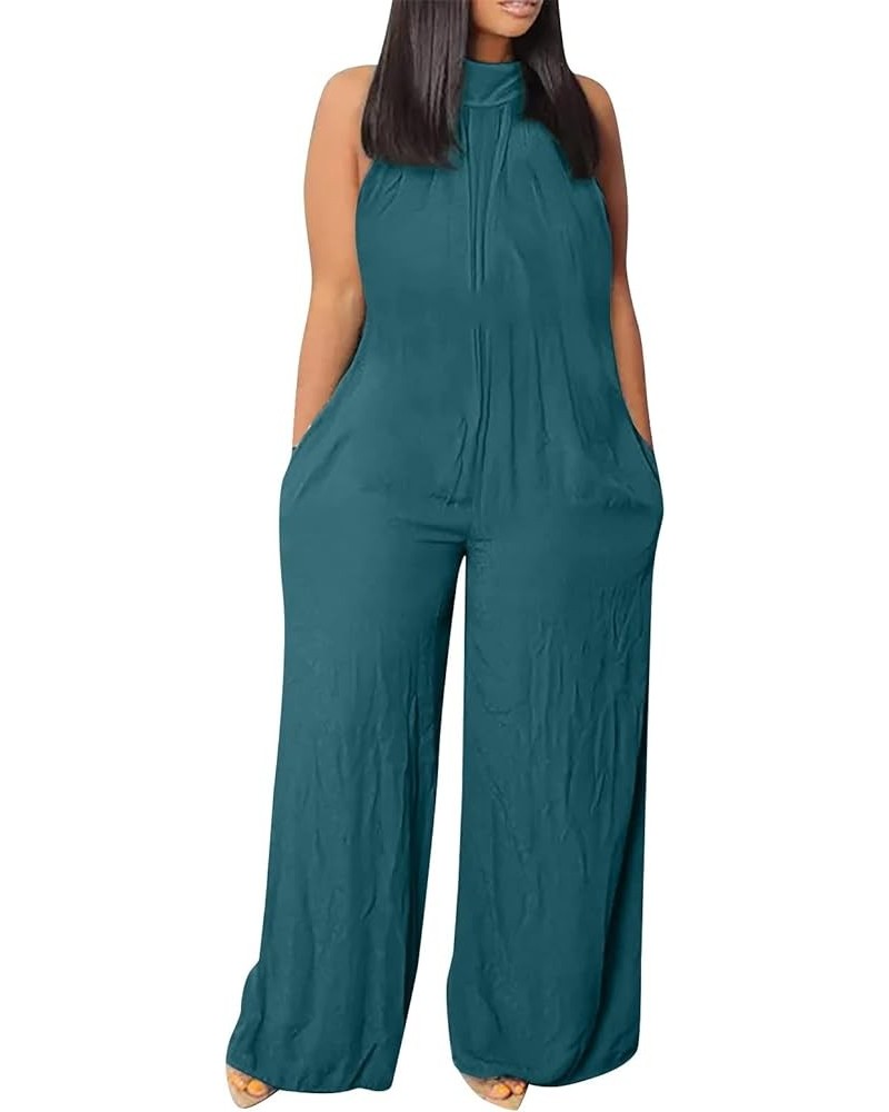 Women's Wide Leg Sleeveless Casual Summer Jumpsuits Plus Size Loose Baggy Stretchy Long Pant Romper Overalls with Pockets 1-n...